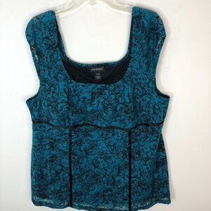 Lane Bryant Womens Blue Black Lace Lined Sleeveless Baby Doll Top Size 18/20